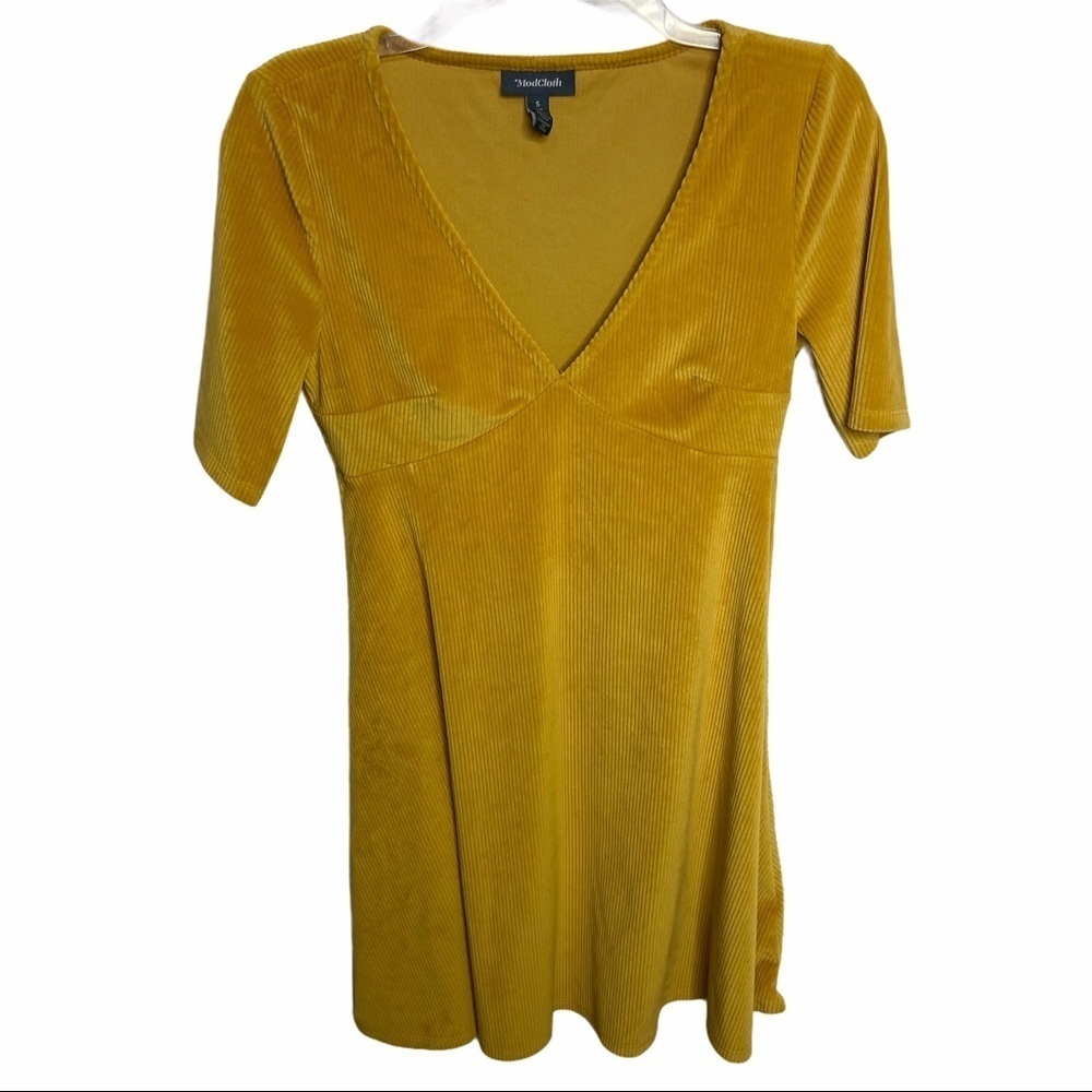 ModCloth Size Small Yellow Gold Corduroy Mini Dress V-neck Short sleeves